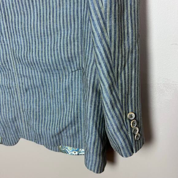 Tallia Linen sport coat Men's size 42 R convertible collar striped unique Mason - Picture 11 of 16